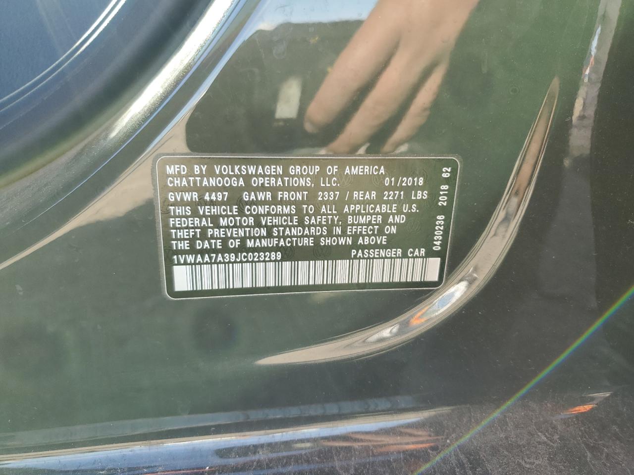 2018 Volkswagen Passat S VIN: 1VWAA7A39JC023289 Lot: 92567425