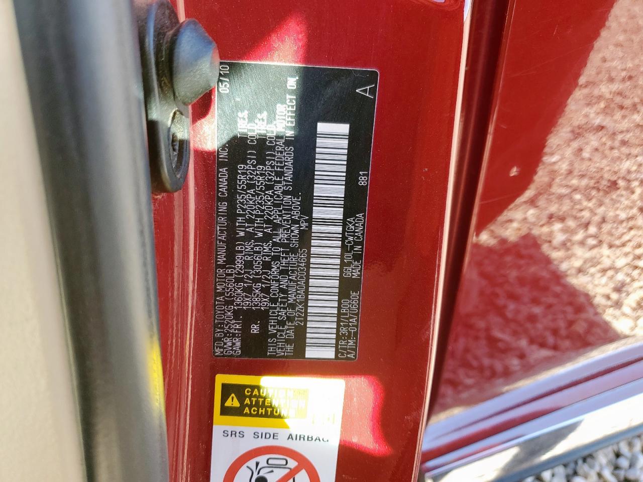 2010 Lexus Rx 350 VIN: 2T2ZK1BA0AC034665 Lot: 92247465