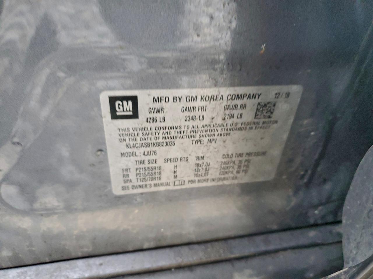 2019 Buick Encore Preferred VIN: KL4CJASB1KB823035 Lot: 94704195