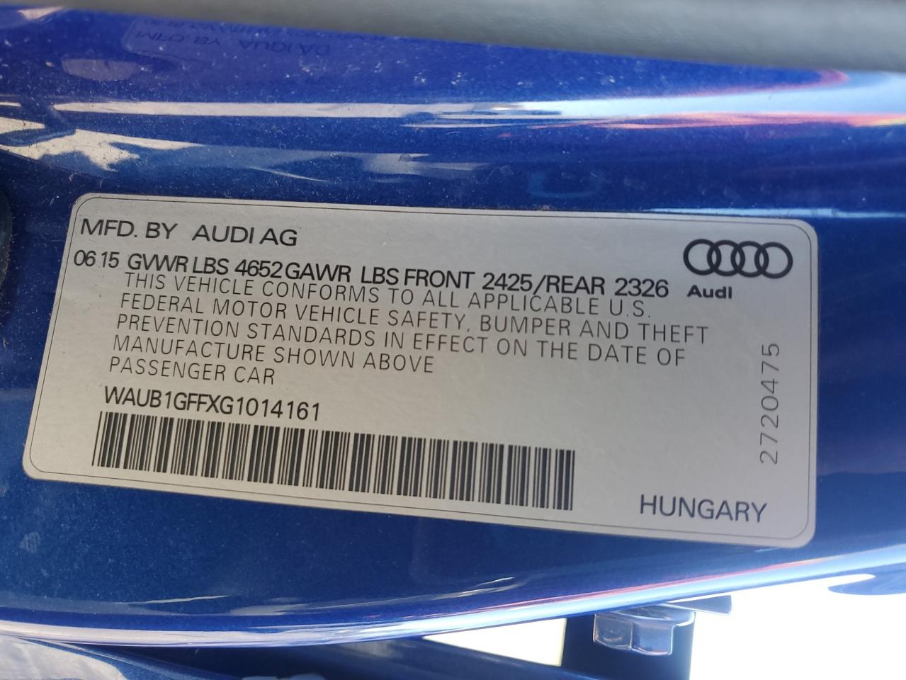2016 Audi S3 Premium Plus VIN: WAUB1GFFXG1014161 Lot: 91037185