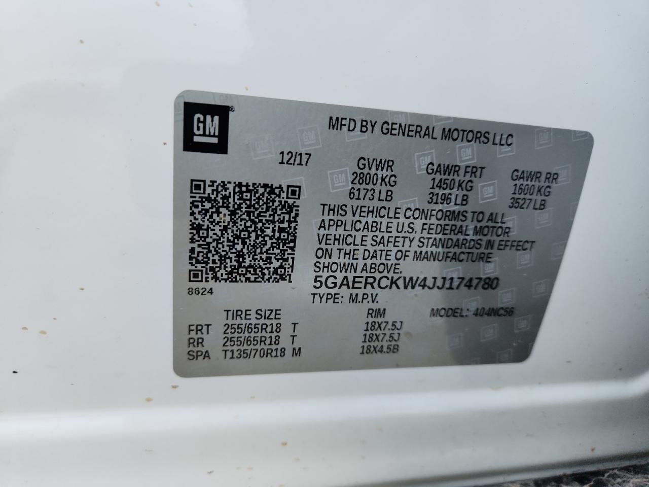 2018 Buick Enclave Premium VIN: 5GAERCKW4JJ174780 Lot: 92021775