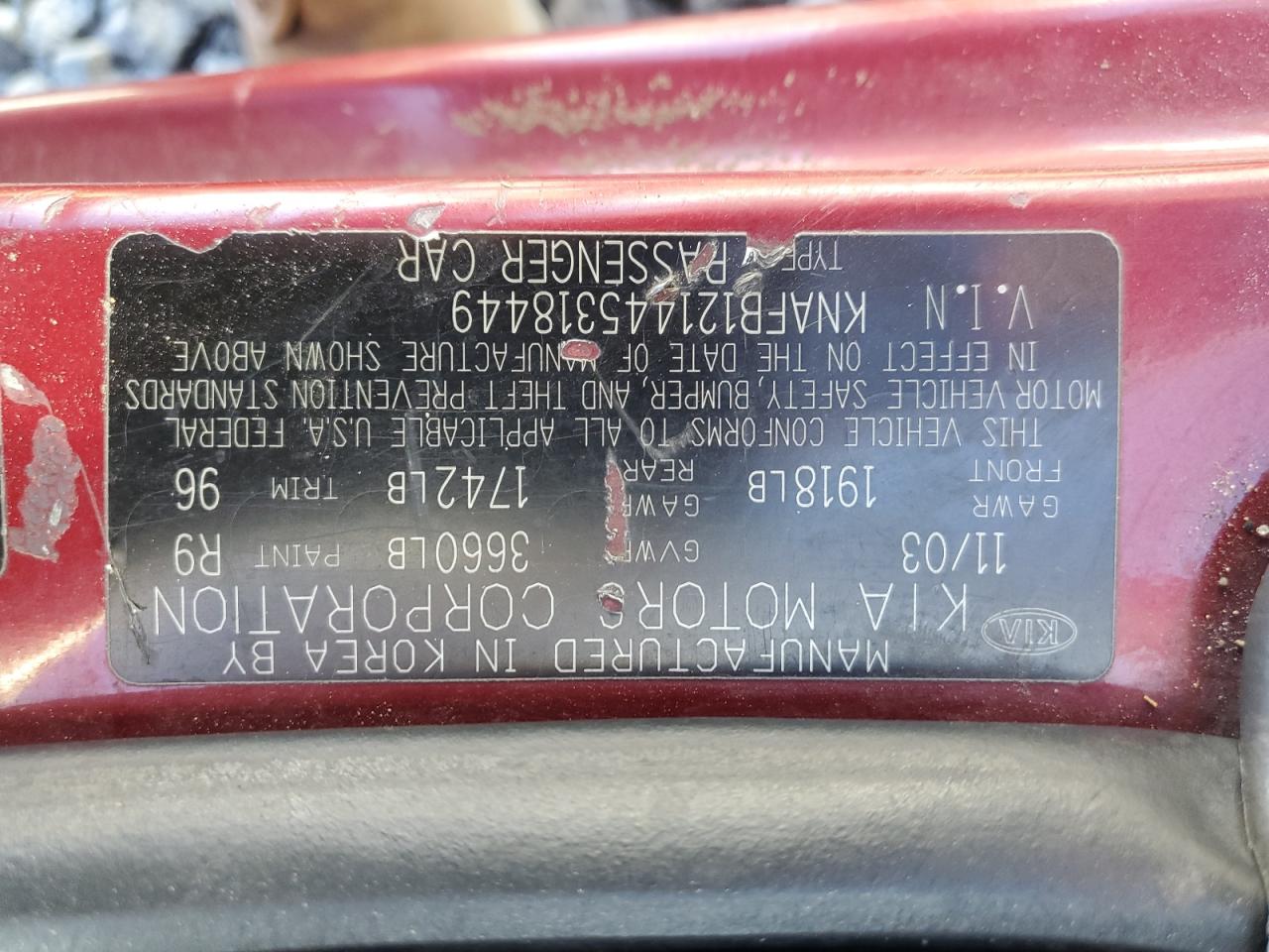 2004 Kia Spectra Base VIN: KNAFB121445318449 Lot: 90544925