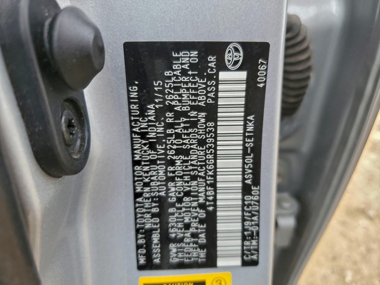 2016 Toyota Camry Le VIN: 4T4BF1FK6GR539538 Lot: 93861755