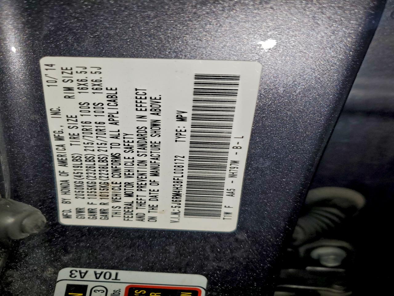 2015 Honda Cr-V Lx VIN: 5J6RM4H38FL008172 Lot: 93112245