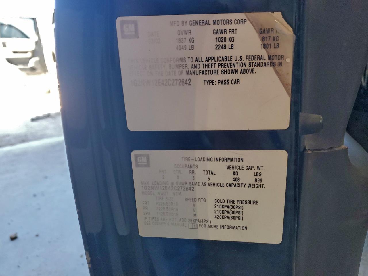 2002 Pontiac Grand Am Gt VIN: 1G2NW12E42C272642 Lot: 93142195