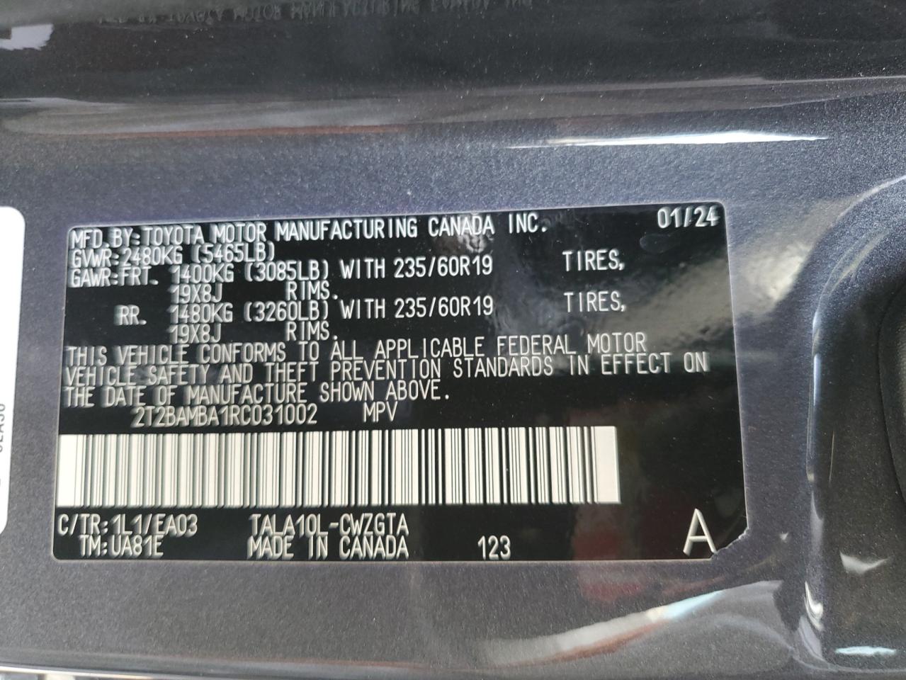 2024 Lexus Rx 350 Base VIN: 2T2BAMBA1RC031002 Lot: 91651475