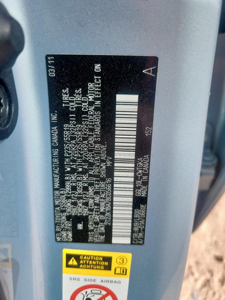 2011 Lexus Rx 350 VIN: 2T2ZK1BA7BC056616 Lot: 92233445