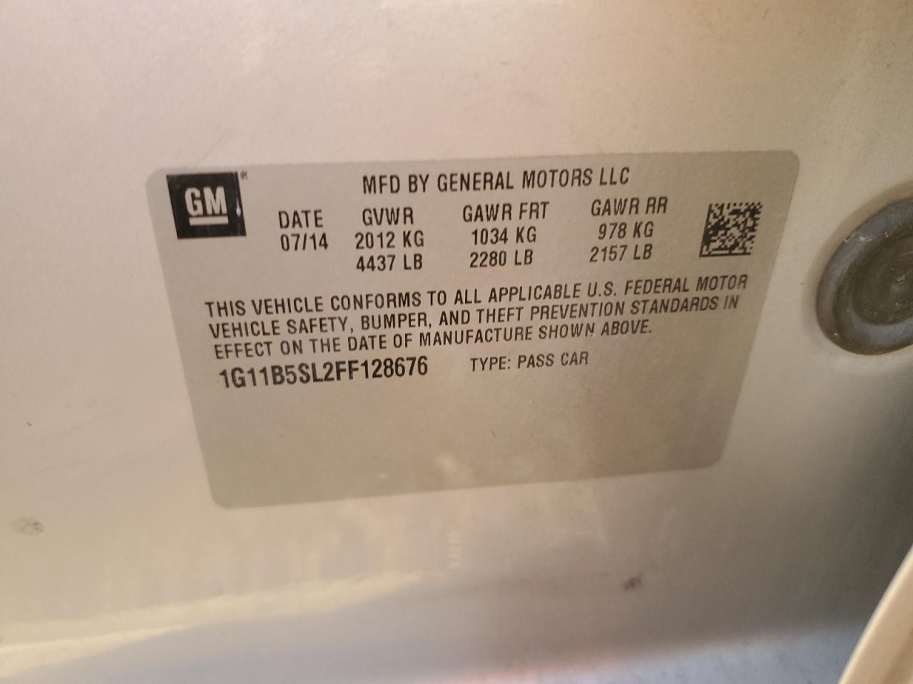 2015 Chevrolet Malibu Ls VIN: 1G11B5SL2FF128676 Lot: 92328775