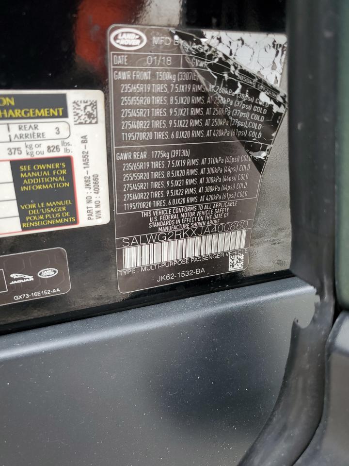 2018 Land Rover Range Rover Sport Se VIN: SALWG2RKXJA400660 Lot: 91018315