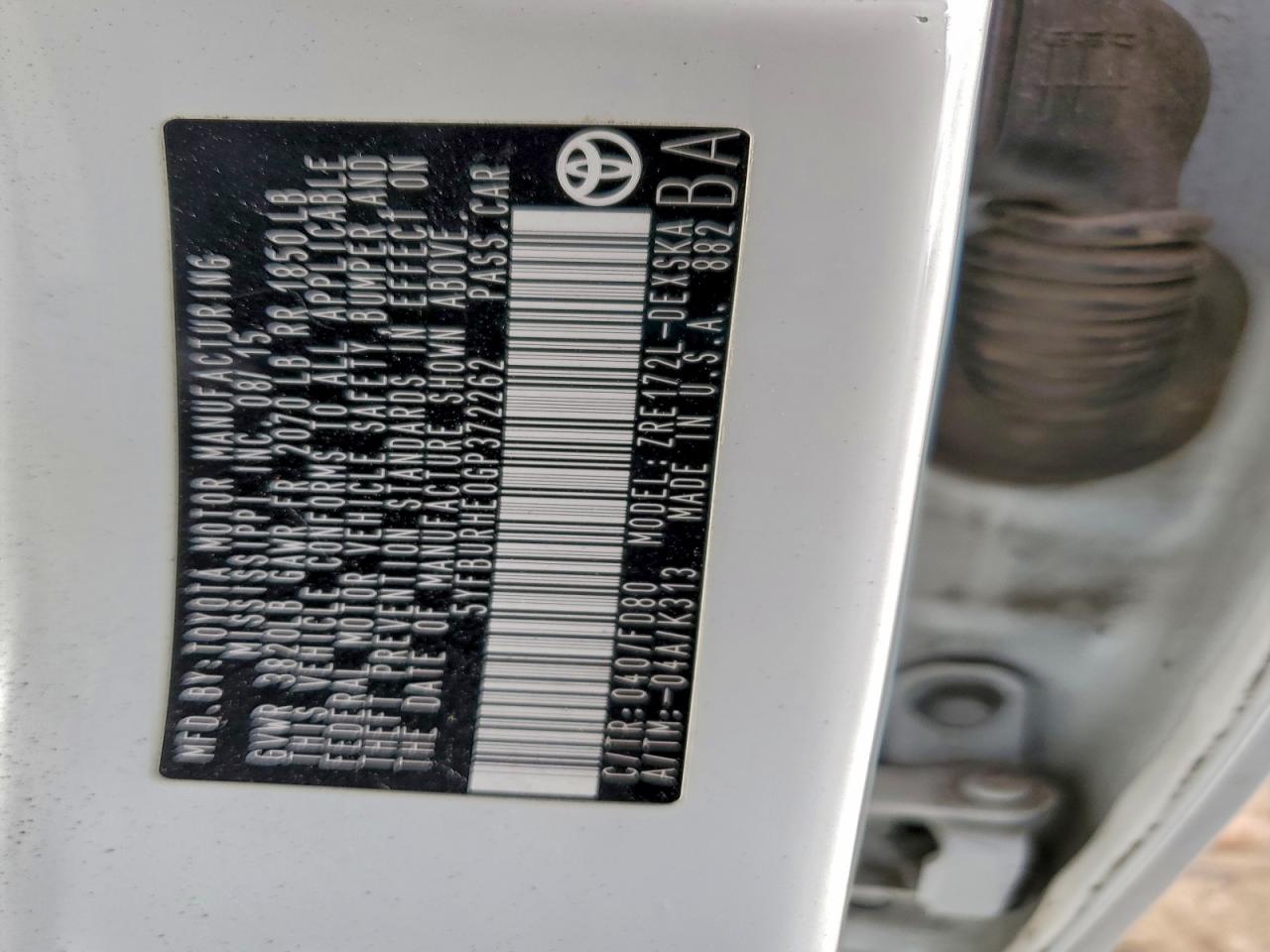 2016 Toyota Corolla L VIN: 5YFBURHE0GP372262 Lot: 93384815