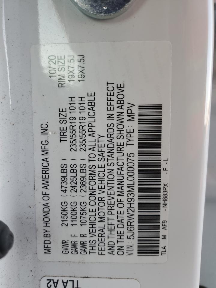 2021 Honda Cr-V Touring VIN: 5J6RW2H93ML000075 Lot: 92000335