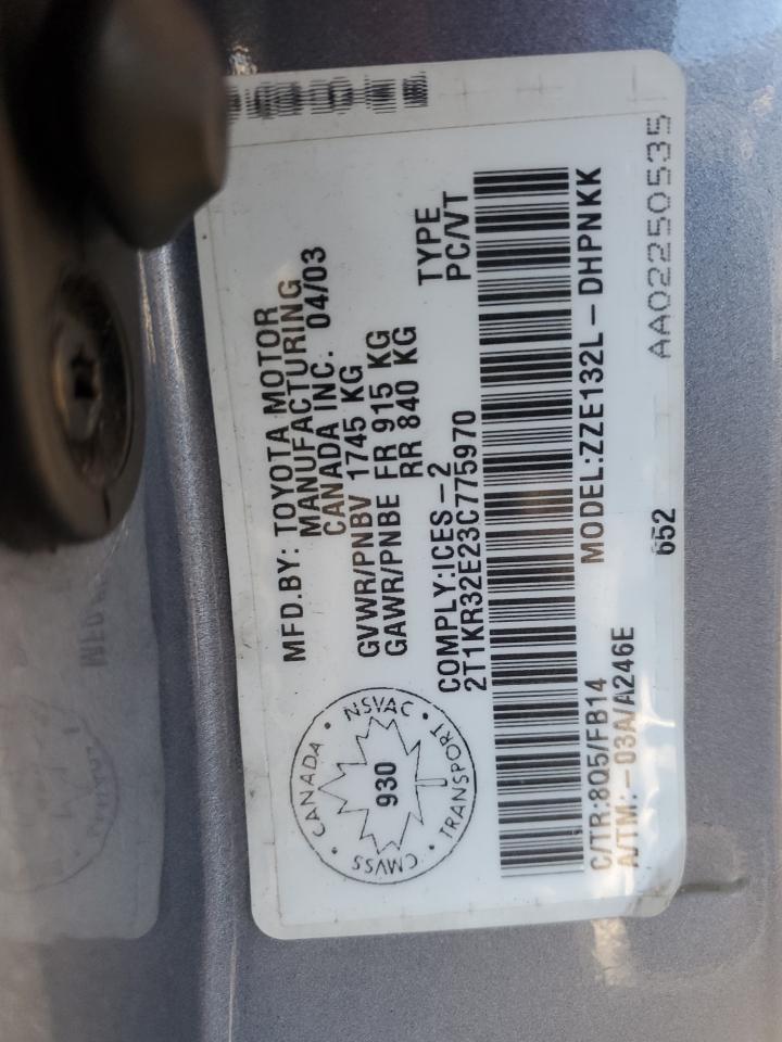 2003 Toyota Corolla Matrix Xr VIN: 2T1KR32E23C775970 Lot: 91147475