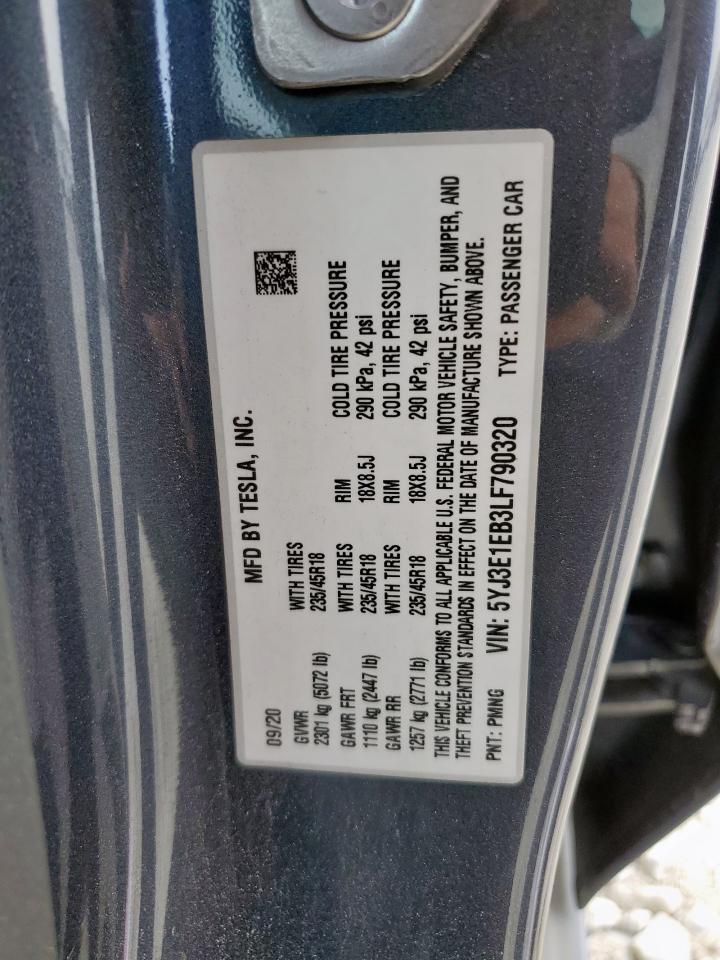 2020 Tesla Model 3 VIN: 5YJ3E1EB3LF790320 Lot: 93246135