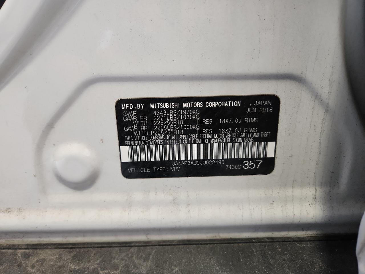 2018 Mitsubishi Outlander Sport Es VIN: JA4AP3AU9JU022490 Lot: 92599065