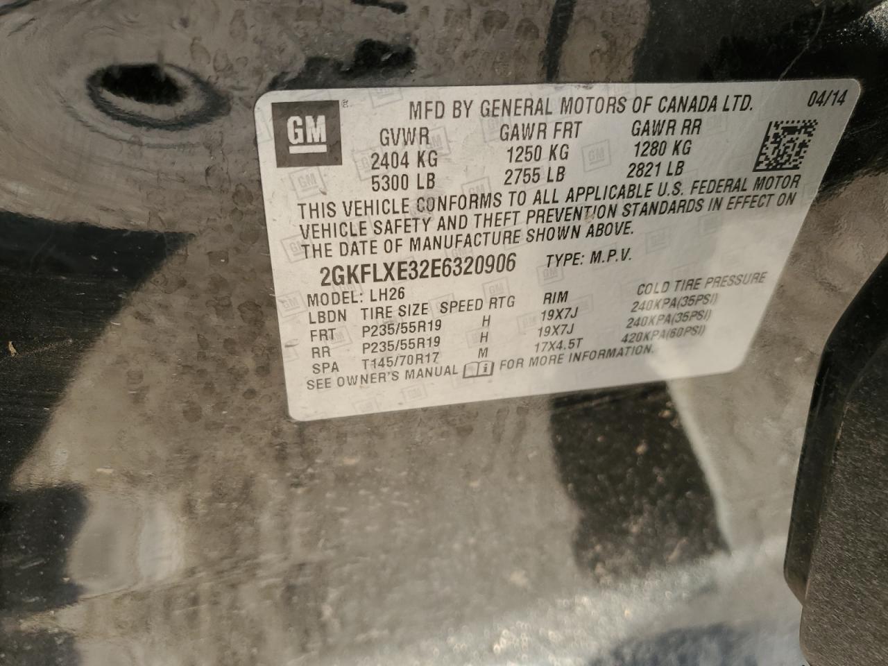 2014 GMC Terrain Slt VIN: 2GKFLXE32E6320906 Lot: 91044965