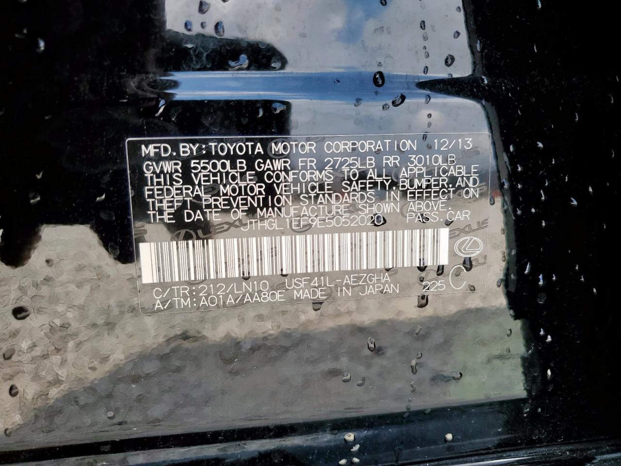 2014 Lexus Ls 460L VIN: JTHGL1EF9E5052020 Lot: 92127755