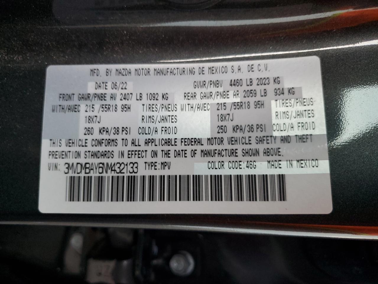 2022 Mazda Cx-30 VIN: 3MVDMBAY6NM432133 Lot: 92326735