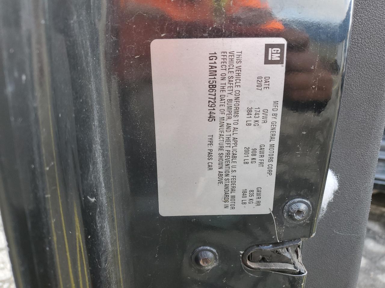 2007 Chevrolet Cobalt Ss VIN: 1G1AM15B677291445 Lot: 91806425