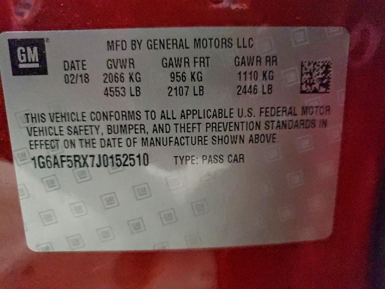 2018 Cadillac Ats Luxury VIN: 1G6AF5RX7J0152510 Lot: 93876475