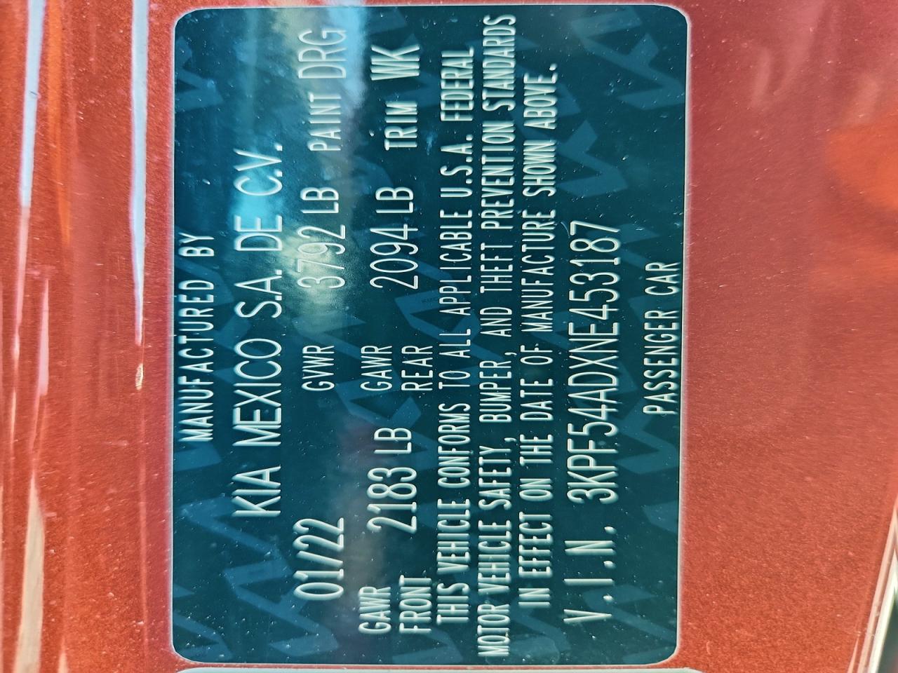 2022 Kia Forte Gt Line VIN: 3KPF54ADXNE453187 Lot: 94179845