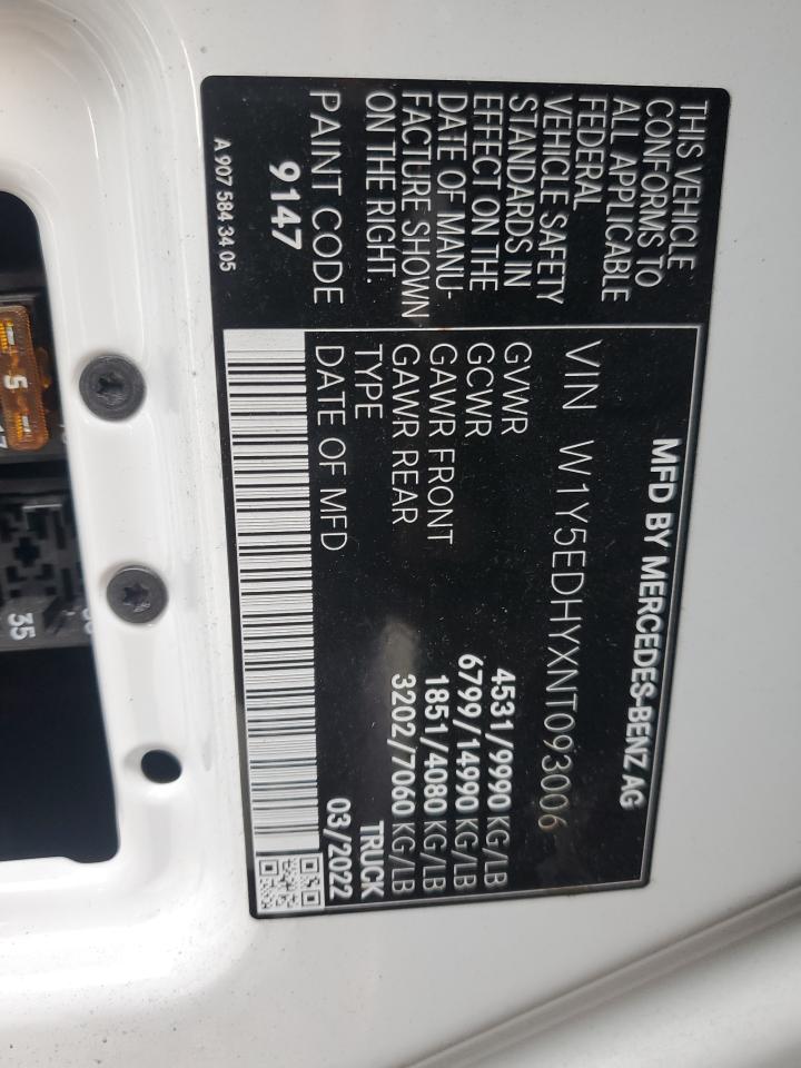 2022 Mercedes-Benz Sprinter 3500 VIN: W1Y5EDHYXNT093006 Lot: 92465135