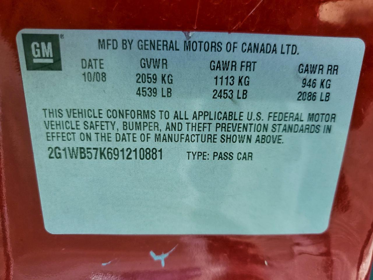 2009 Chevrolet Impala Ls VIN: 2G1WB57K691210881 Lot: 94085615