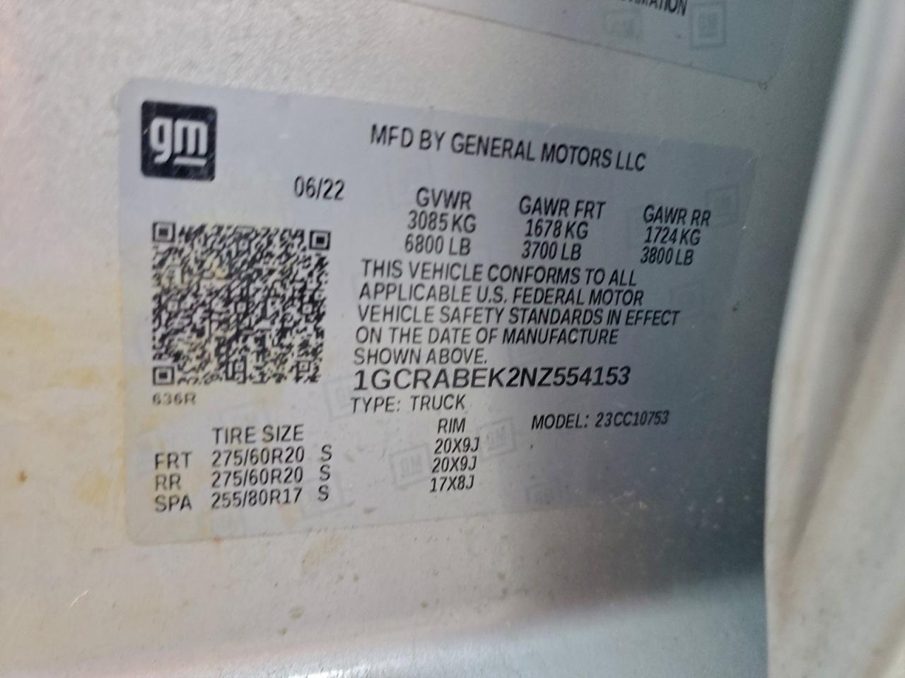 2022 Chevrolet Silverado C1500 Custom VIN: 1GCRABEK2NZ554153 Lot: 94468215