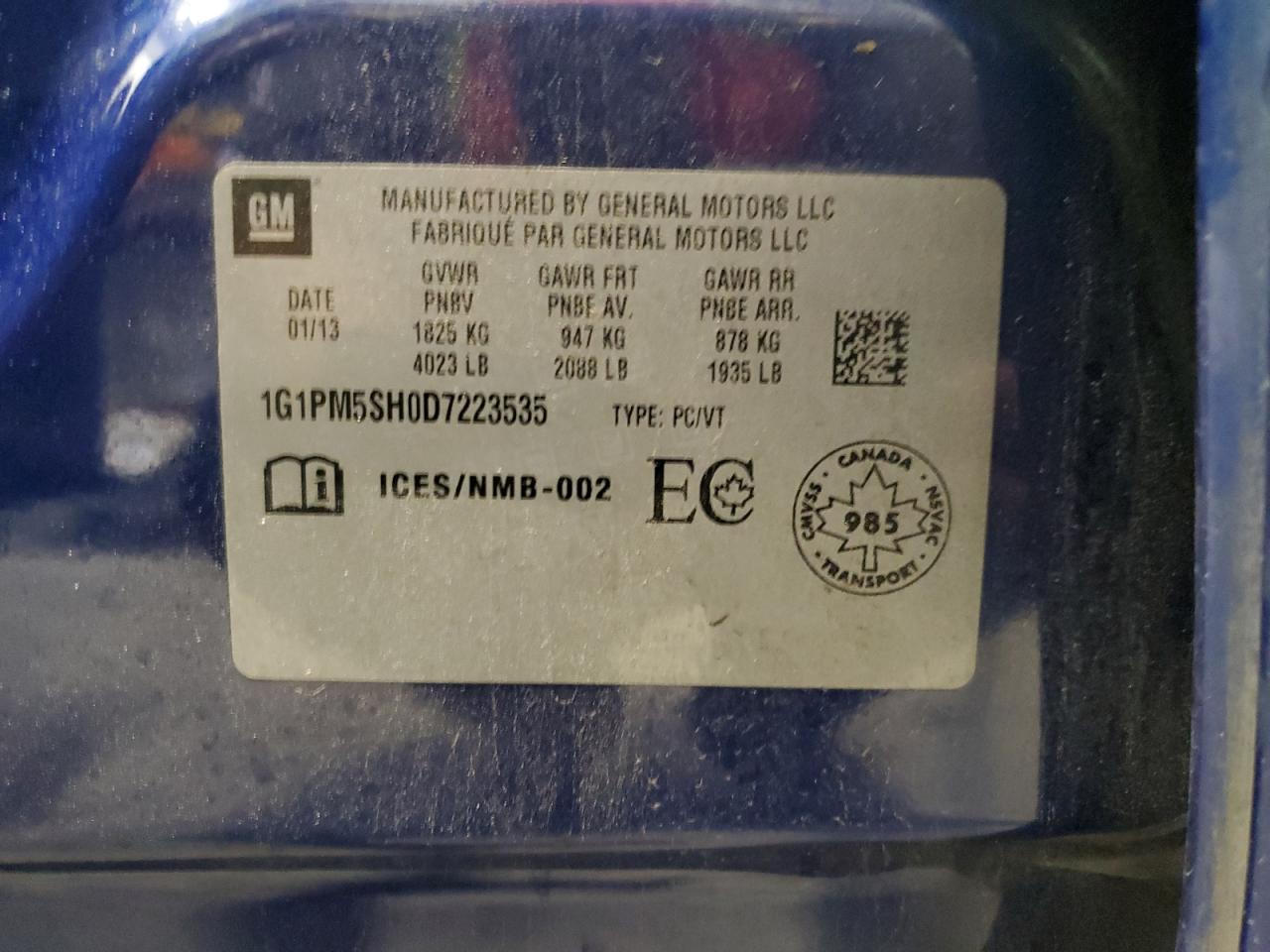 2013 Chevrolet Cruze Ls VIN: 1G1PM5SH0D7223535 Lot: 91367535