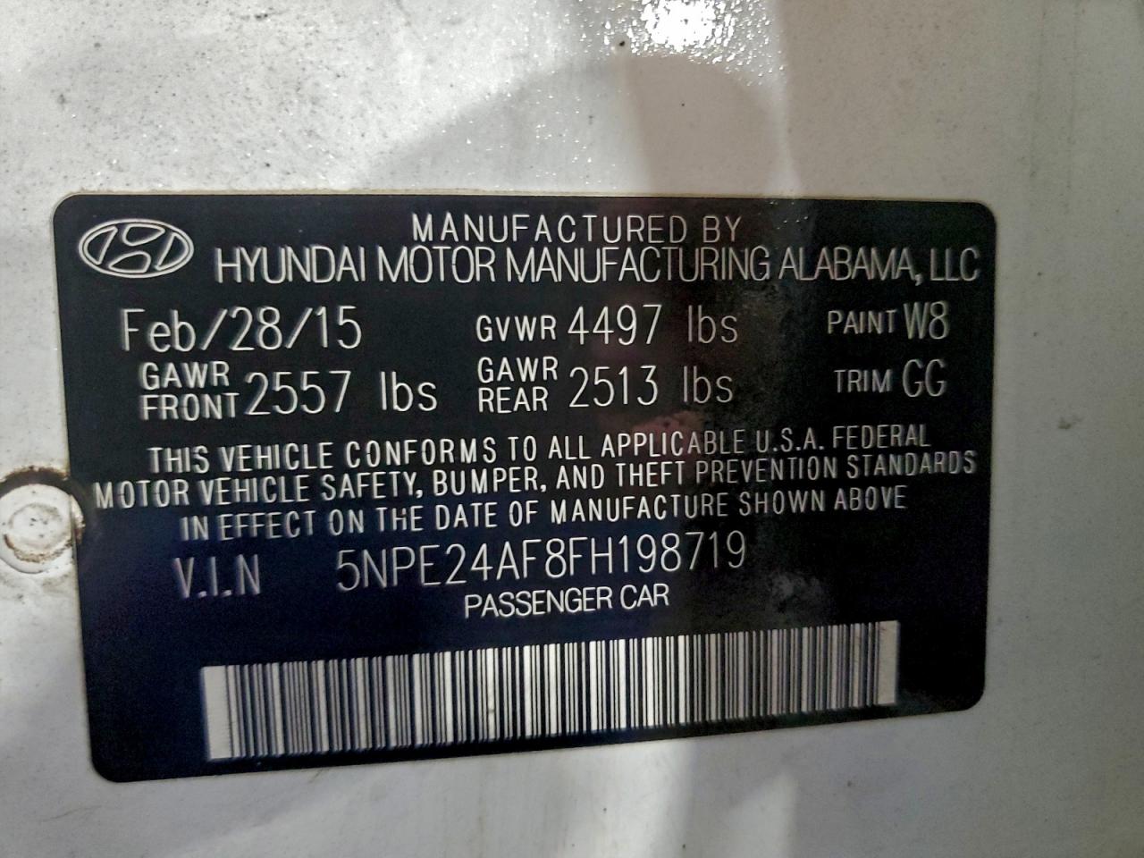 2015 Hyundai Sonata Se VIN: 5NPE24AF8FH198719 Lot: 94270125