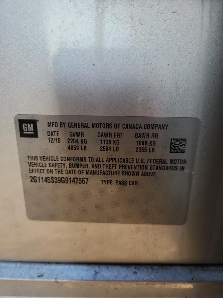 2016 Chevrolet Impala Ltz VIN: 2G1145S39G9147567 Lot: 85433355