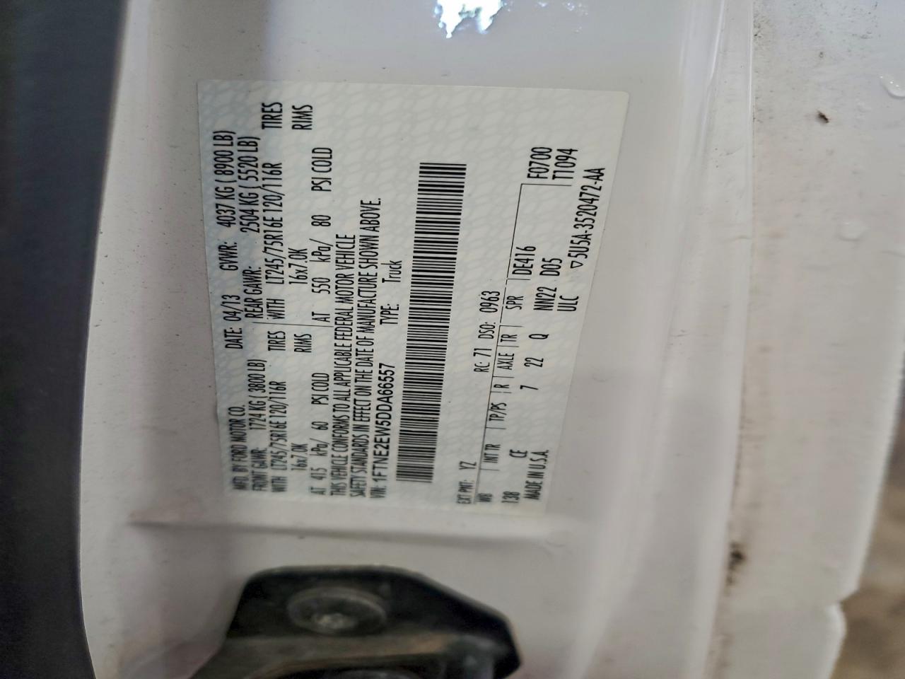 2013 Ford Econoline E250 Van VIN: 1FTNE2EW5DDA66557 Lot: 94058085