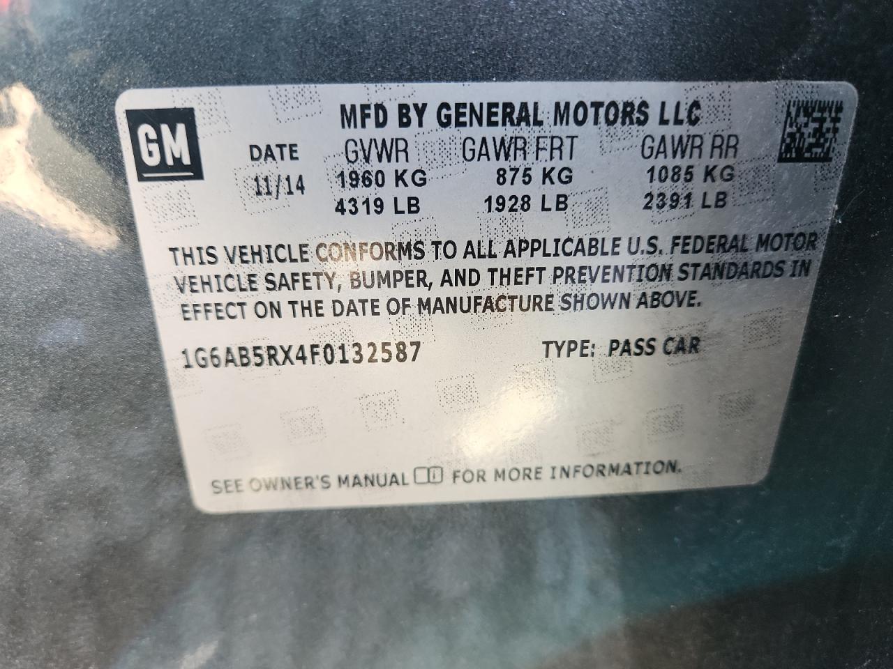 2015 Cadillac Ats Luxury VIN: 1G6AB5RX4F0132587 Lot: 92806325