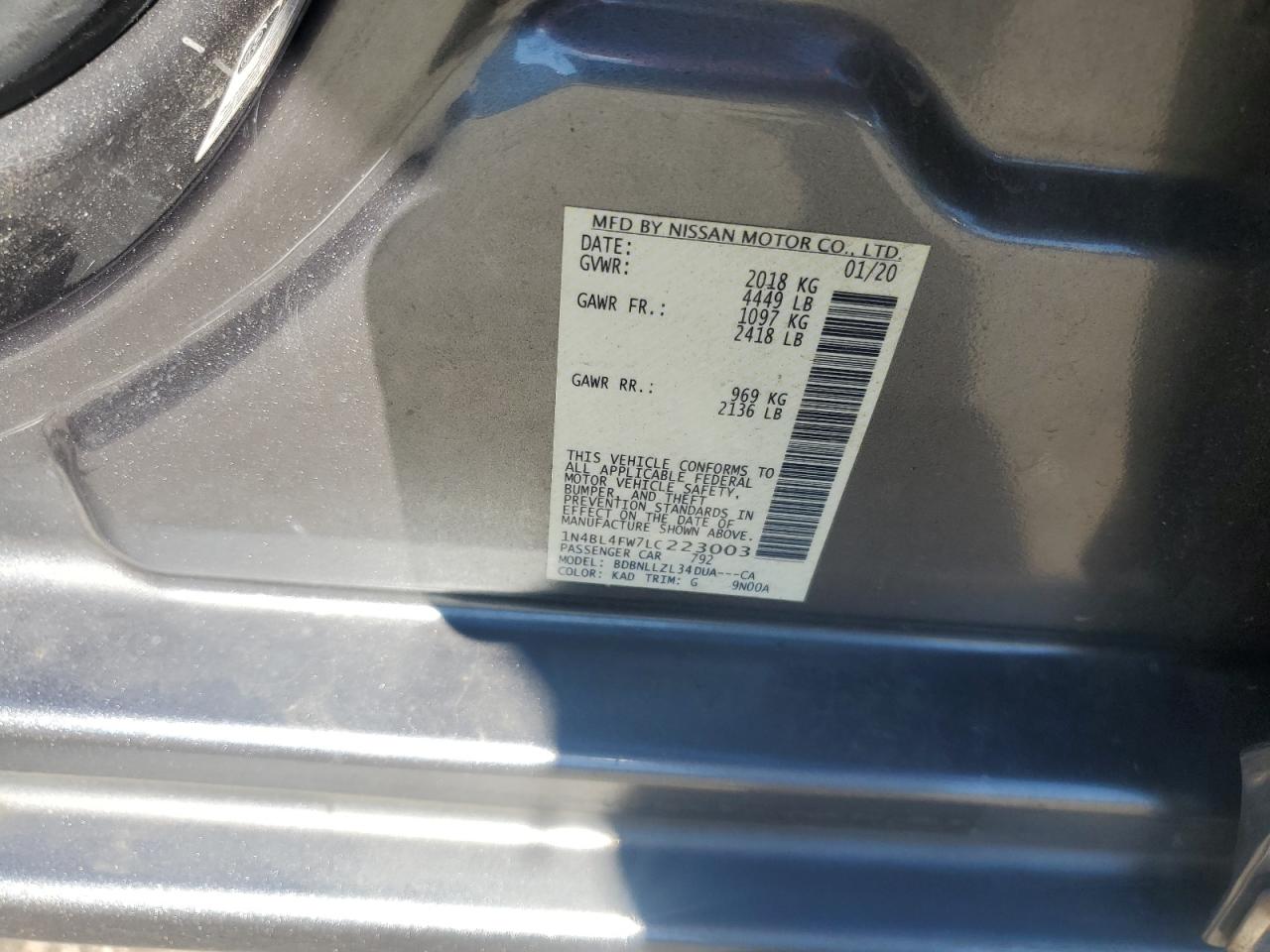 2020 Nissan Altima Platinum VIN: 1N4BL4FW7LC223003 Lot: 91235845