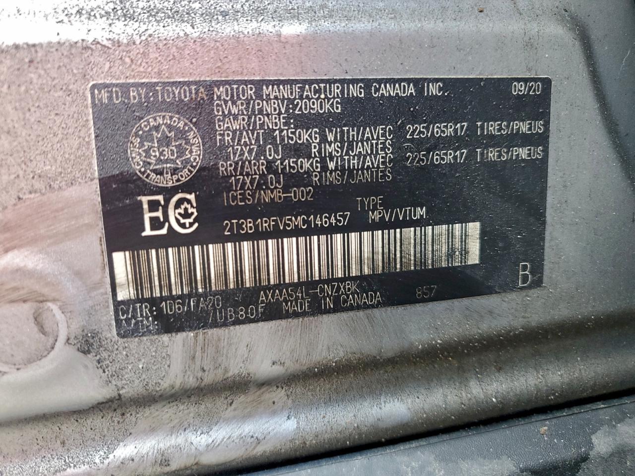 2021 Toyota Rav4 Le VIN: 2T3B1RFV5MC146457 Lot: 94648775