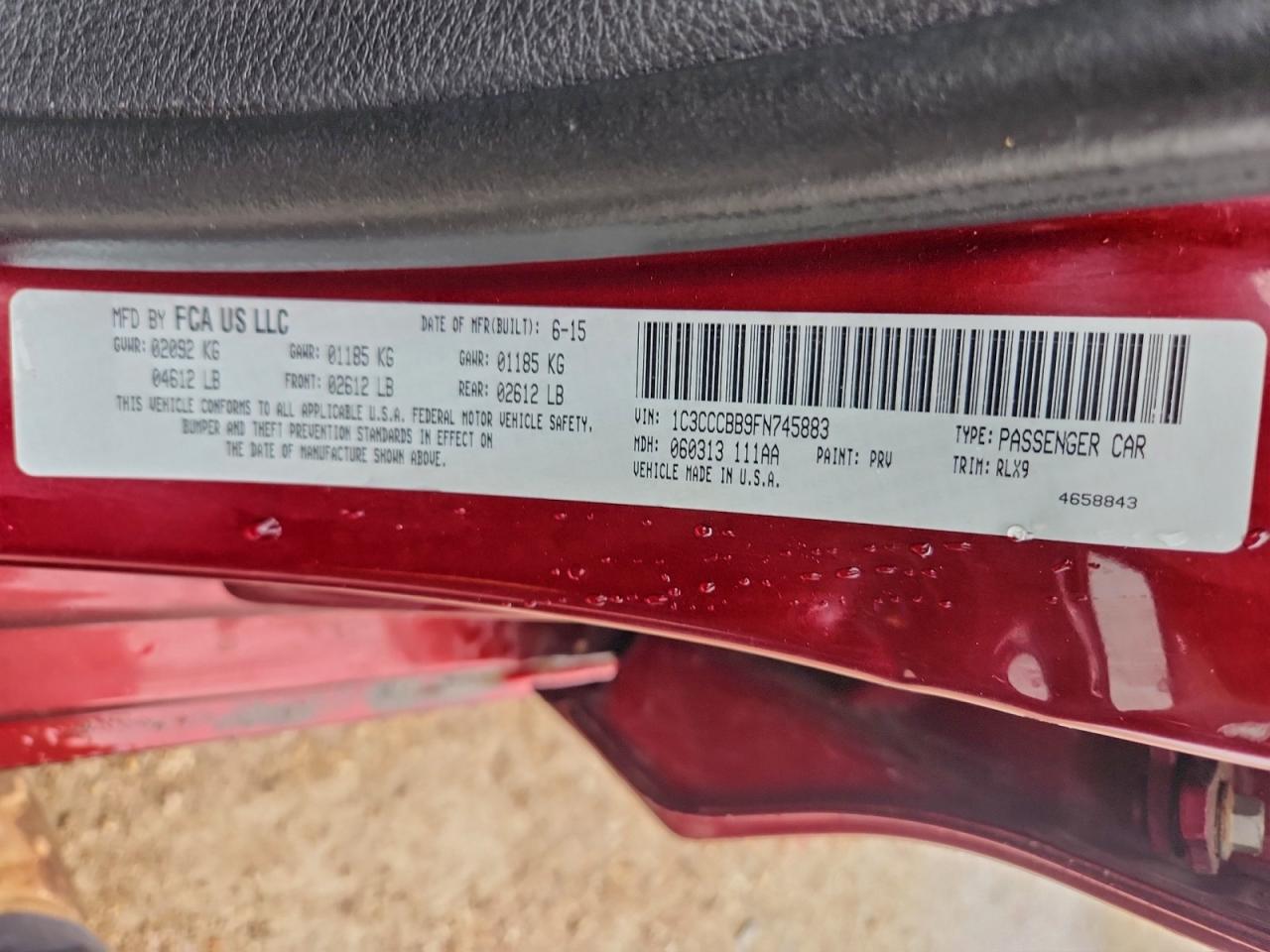 2015 Chrysler 200 S VIN: 1C3CCCBB9FN745883 Lot: 94352125