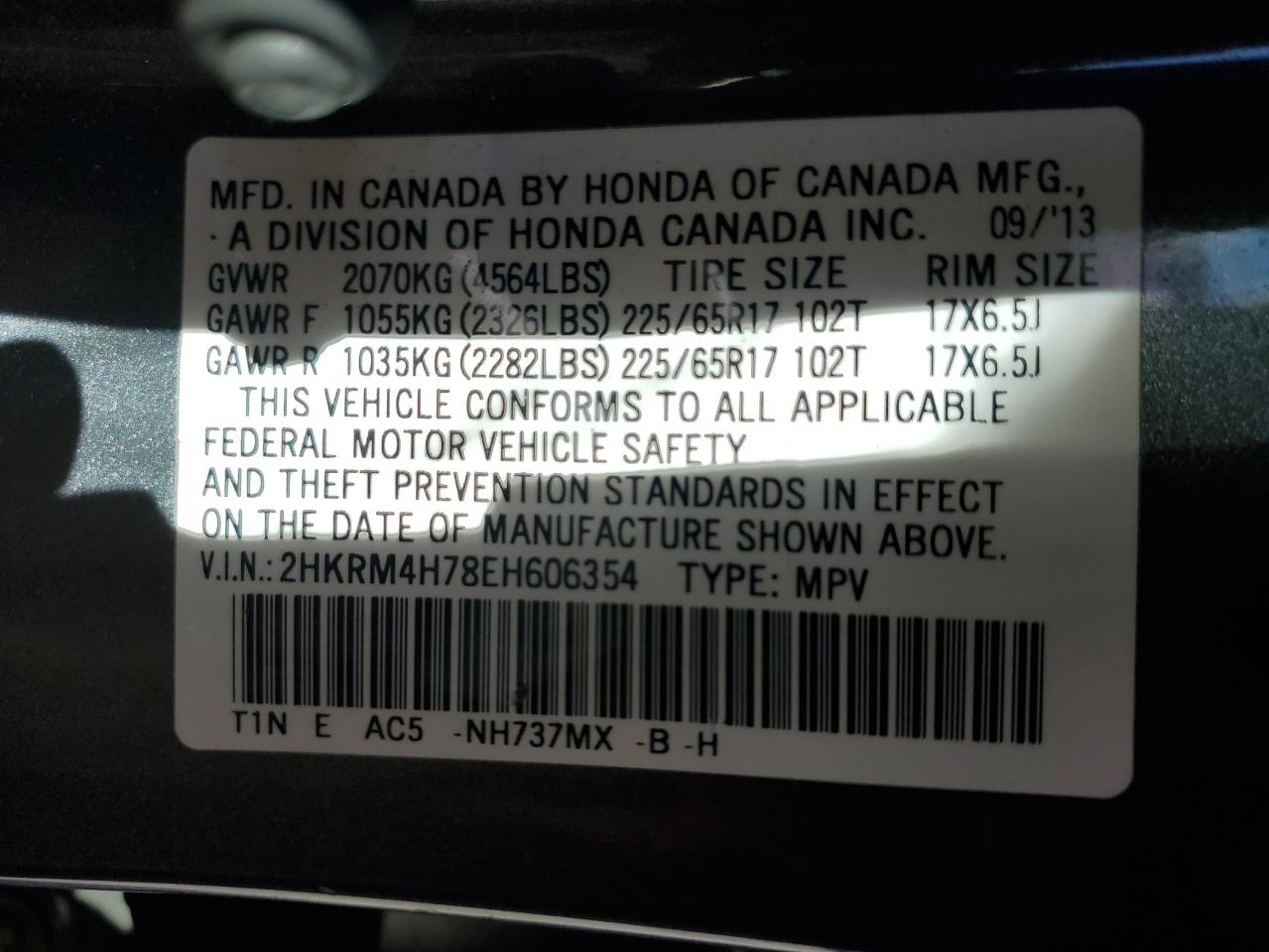 2014 Honda Cr-V Exl VIN: 2HKRM4H78EH606354 Lot: 90633245