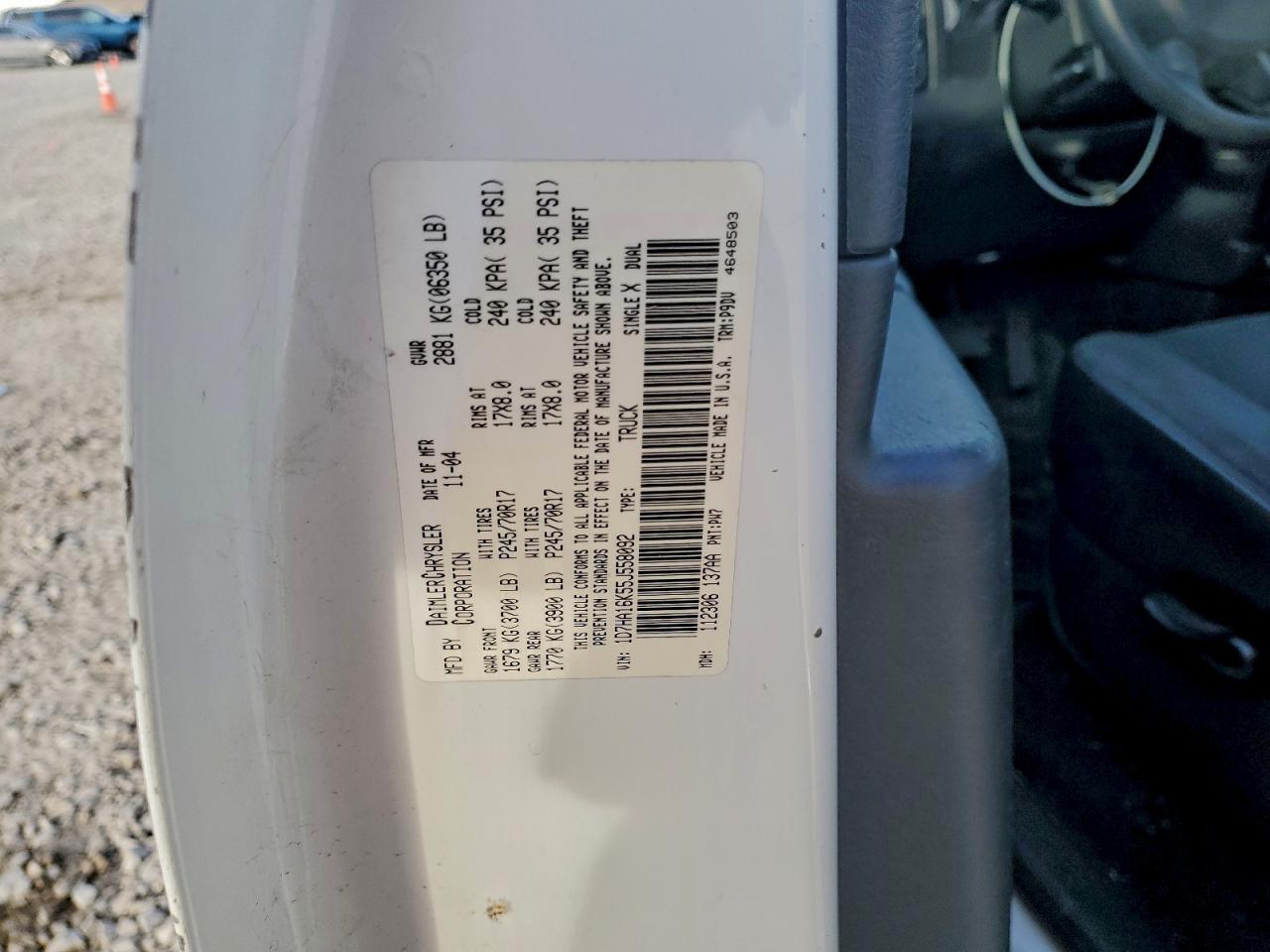 2005 Dodge Ram 1500 St VIN: 1D7HA16K55J558092 Lot: 94250935