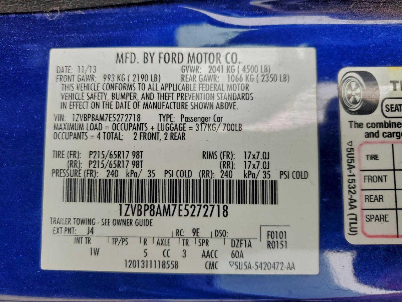 2014 Ford Mustang VIN: 1ZVBP8AM7E5272718 Lot: 92815155