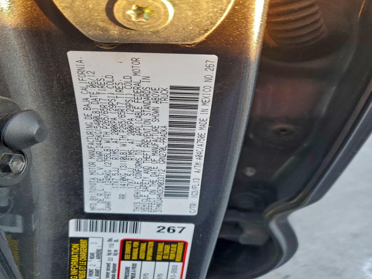 2012 Toyota Tacoma Double Cab Prerunner Long Bed VIN: 3TMKU4HN3CM033712 Lot: 93980765