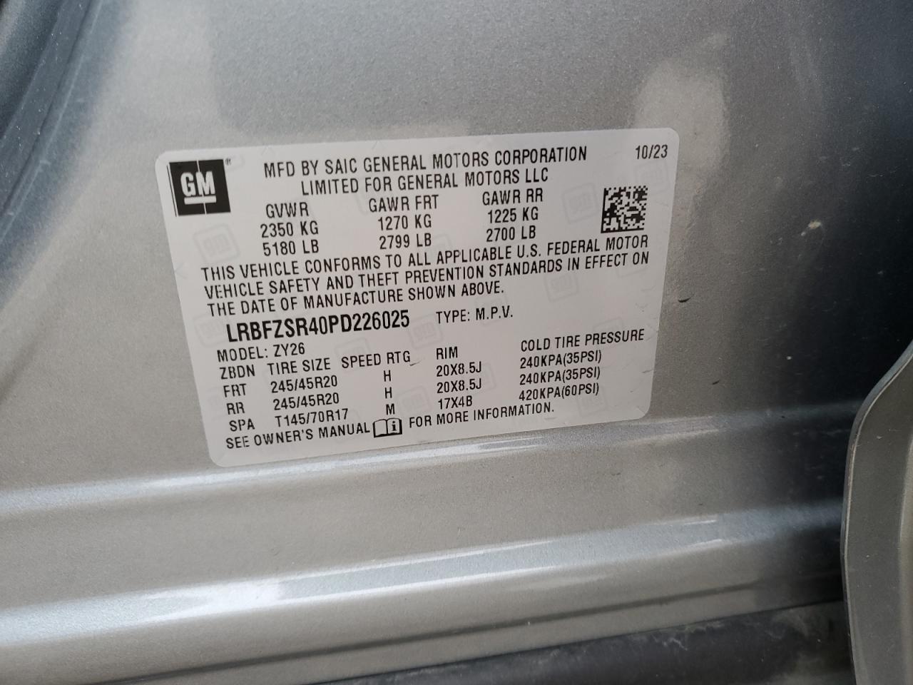 2023 Buick Envision Avenir VIN: LRBFZSR40PD226025 Lot: 93404765