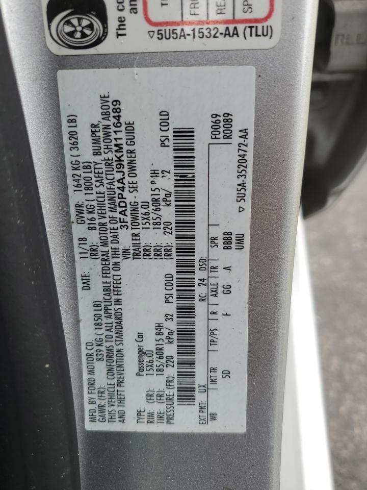 2019 Ford Fiesta S VIN: 3FADP4AJ9KM116489 Lot: 91329515