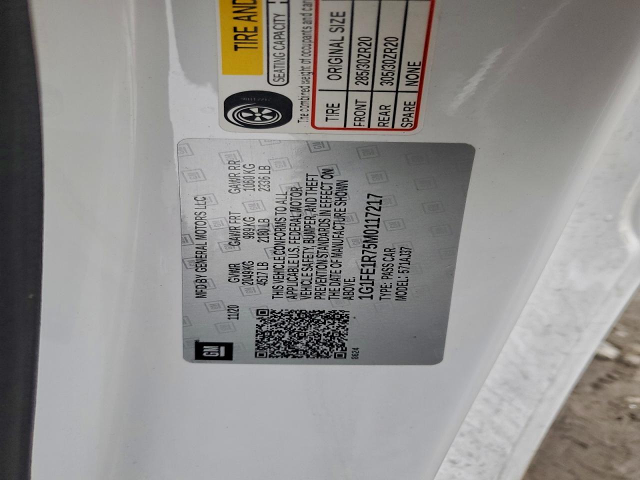 2021 Chevrolet Camaro Lz VIN: 1G1FE1R75M0117217 Lot: 93704895