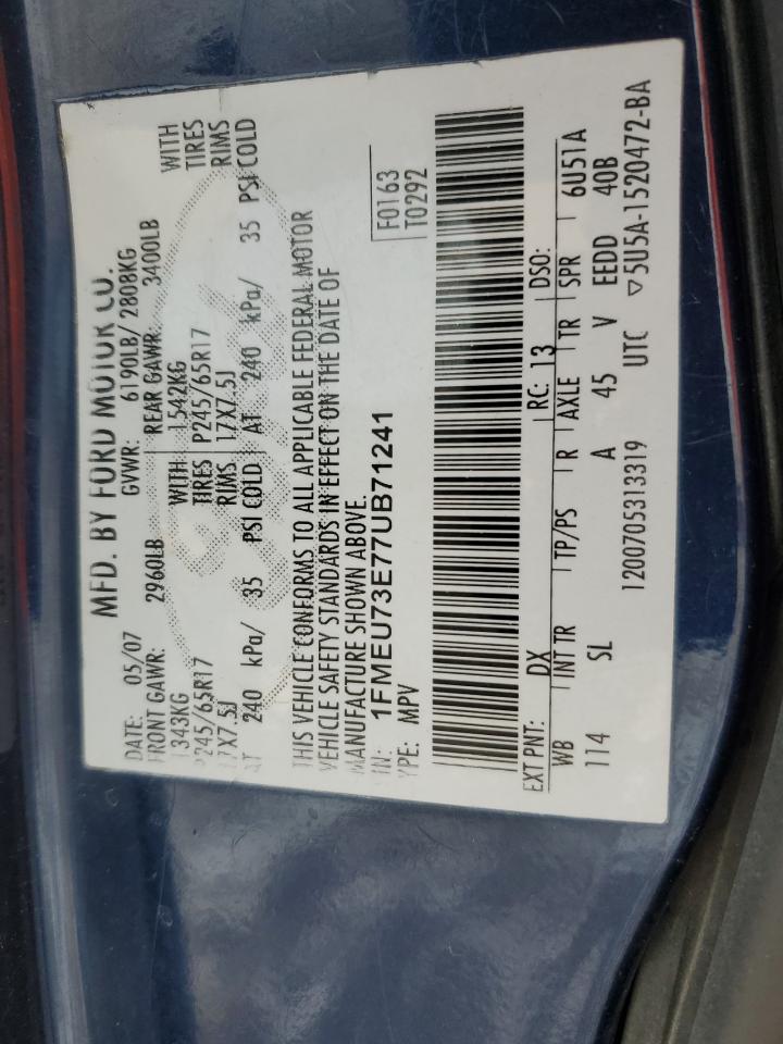 2007 Ford Explorer Xlt VIN: 1FMEU73E77UB71241 Lot: 91777745