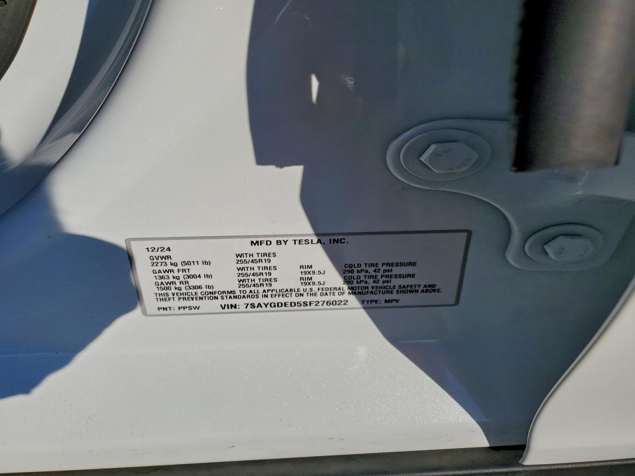 2025 Tesla Model Y VIN: 7SAYGDED5SF276022 Lot: 93822435