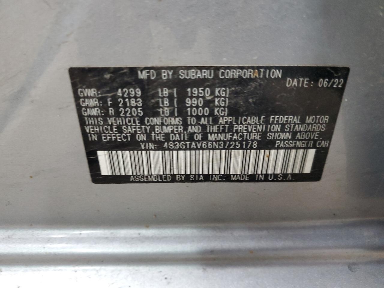 2022 Subaru Impreza Premium VIN: 4S3GTAV66N3725178 Lot: 92455285