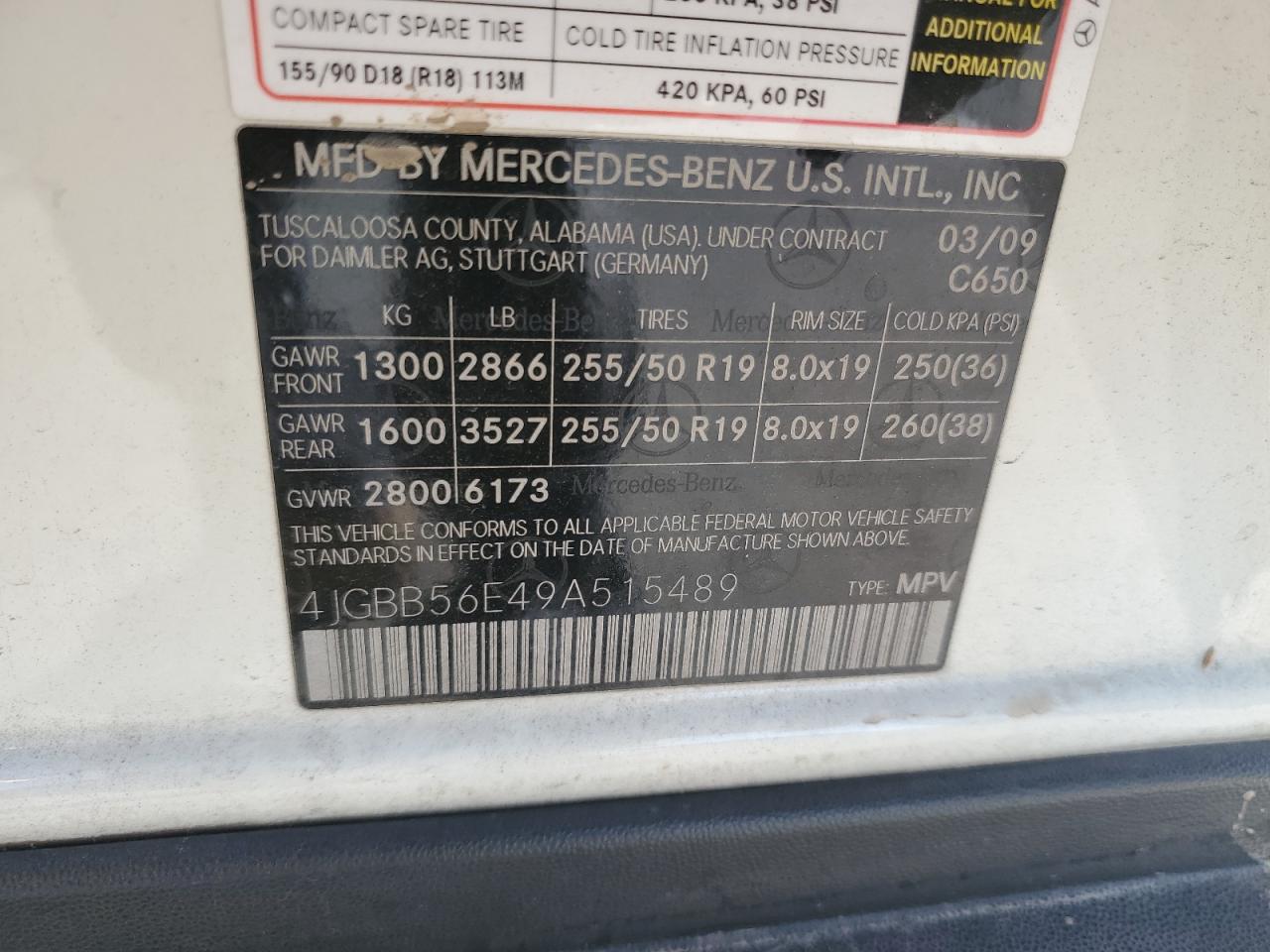 2009 Mercedes-Benz Ml 350 VIN: 4JGBB56E49A515489 Lot: 90913145