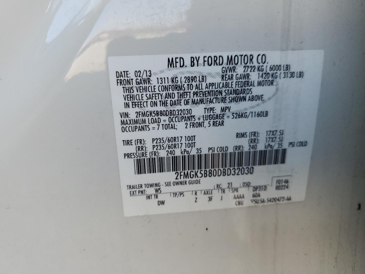 2013 Ford Flex Se VIN: 2FMGK5B80DBD32030 Lot: 93383165