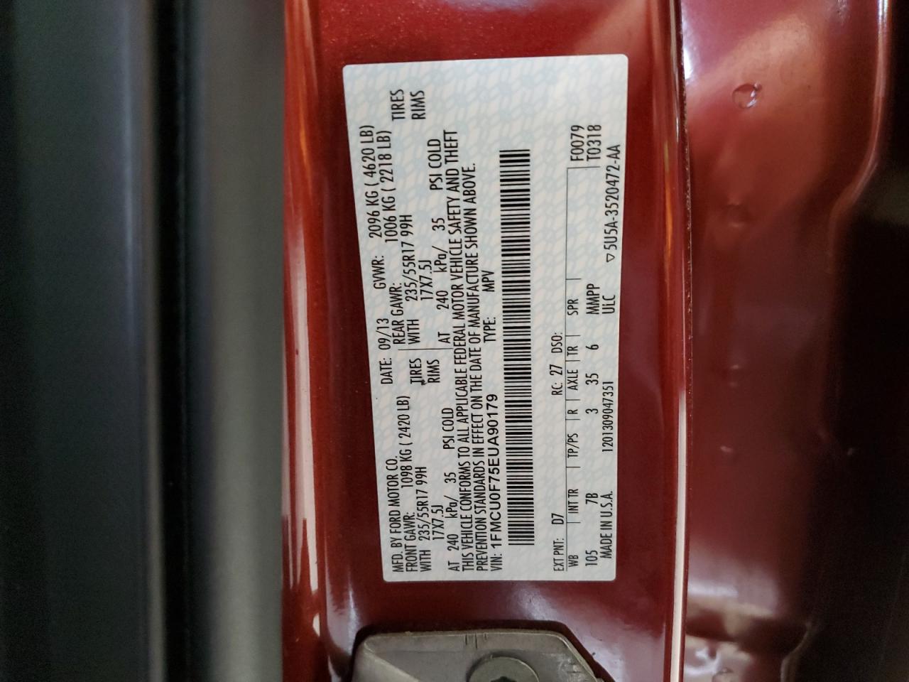 2014 Ford Escape S VIN: 1FMCU0F75EUA90179 Lot: 91402555