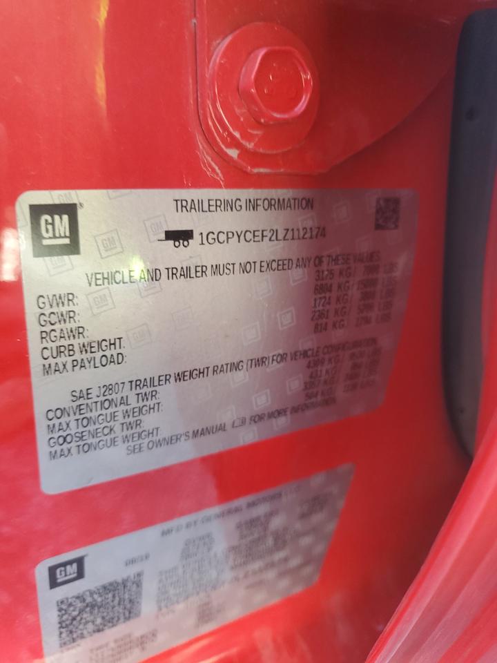 2020 Chevrolet Silverado K1500 Trail Boss Custom VIN: 1GCPYCEF2LZ112174 Lot: 90975235