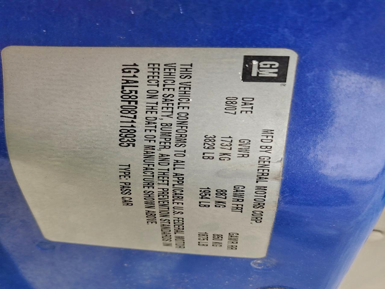 2008 Chevrolet Cobalt Lt VIN: 1G1AL58F087118935 Lot: 94172655